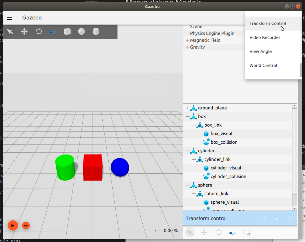 Choosing Transform Control from the plugin list