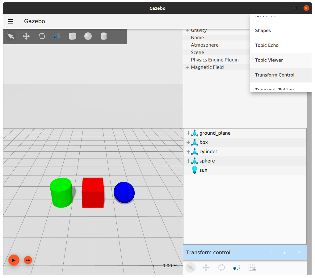 Choosing Transform Control from the plugin list