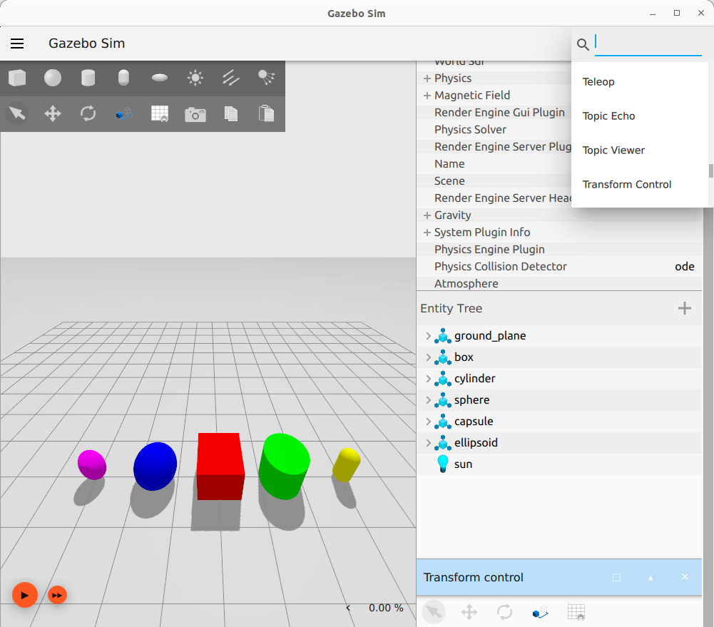 Choosing Transform Control from the plugin list